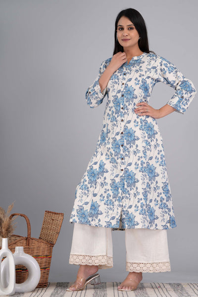Blue Long Kurta And Palazzo Printed Plazo Salwar Suits For Women – Lady  India